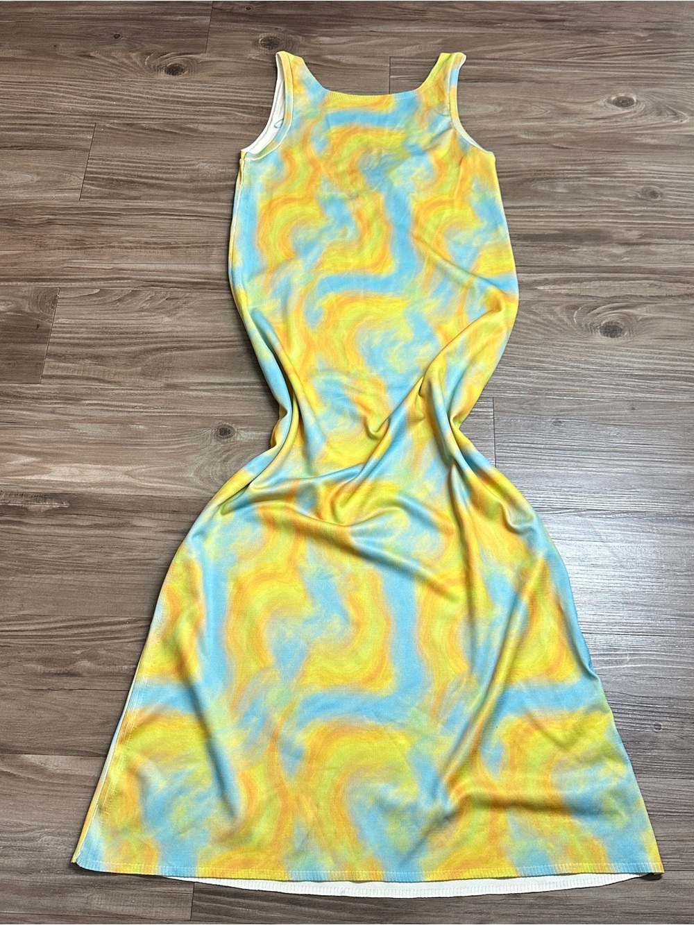 Zara Yellow & Blue Swirl Tie-Dye Maxi Dress Size S